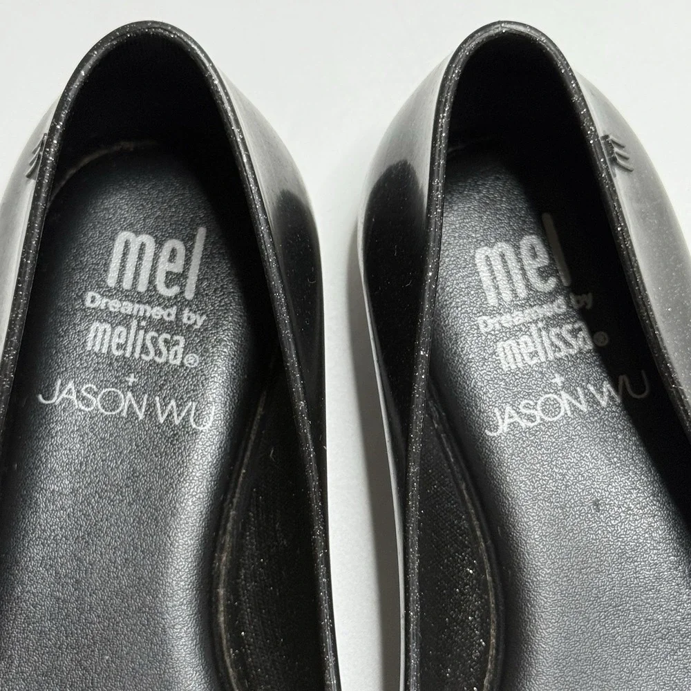 Melissa Space Love x‎ Jason Wu Black Glitter Ballet Flat Shoes Girls US 11 Bow